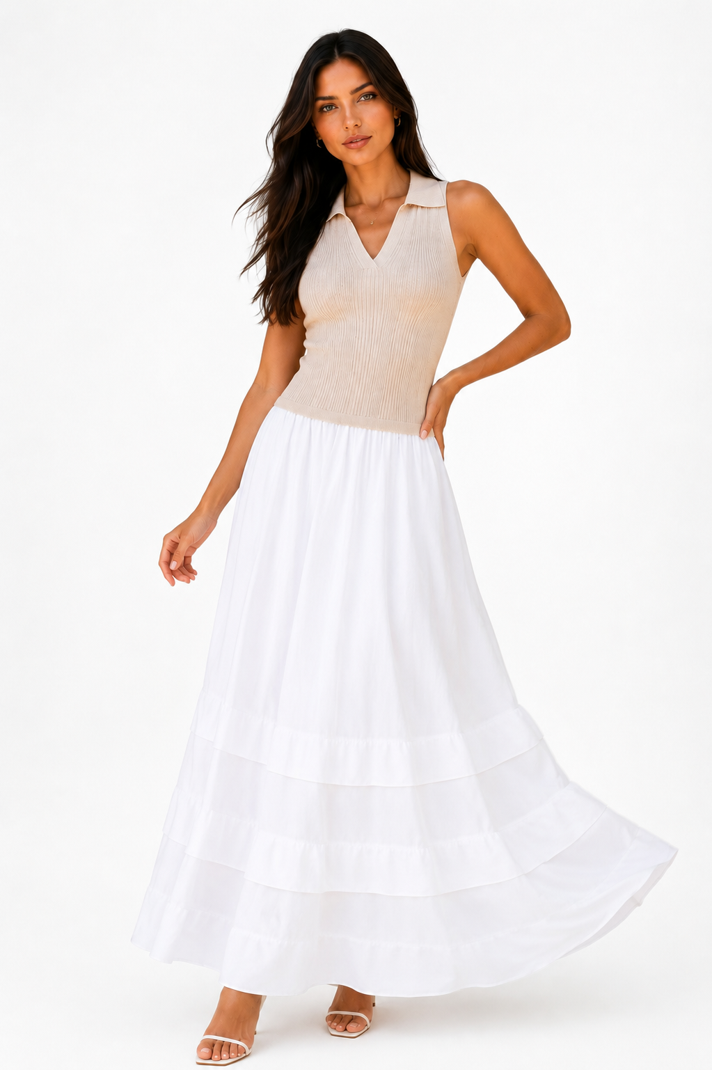 ALTIN Country Club Crush Maxi Dress – Knit Polo Top & Tiered White Maxi Dress