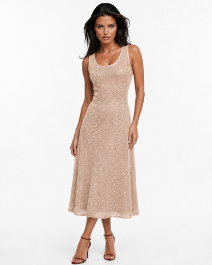CAPRIANA Sparkle Midi Dress – Sleeveless Shimmer A-Line