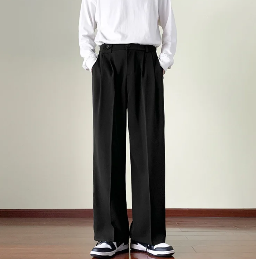 Men Plain Wide Leg Dress Pants | Business Casual Pants | Slim-Fit Trousers