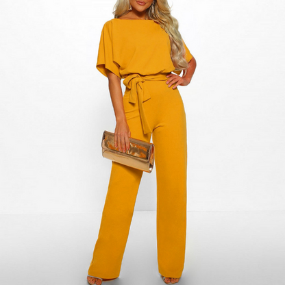 Celeste | Women's Belted Wide Leg Jumpsuit Batwing Sleeve Elegant