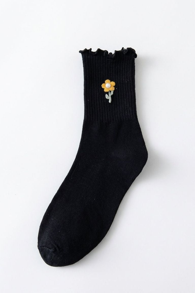 3-Pack Blush Pearl Rose Ruffle Crew Socks