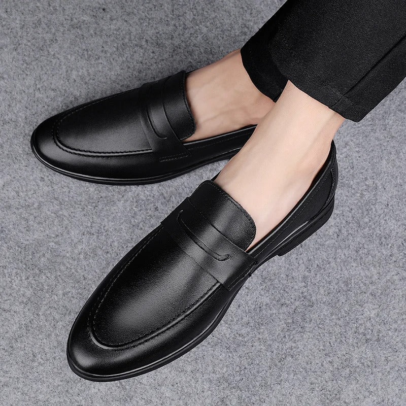 Men Plain Round Toe Leather Loafers | Leather Shoes