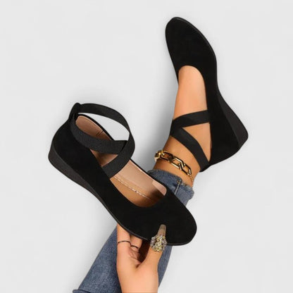 Nadia | Women's Elegant Suede Cross-Strap Wedge Flats
