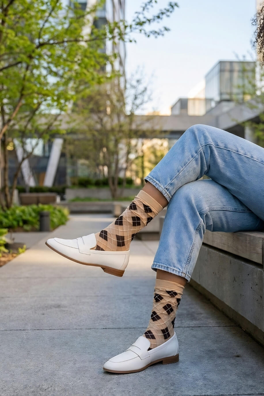 Sheer Argyle Crew Socks