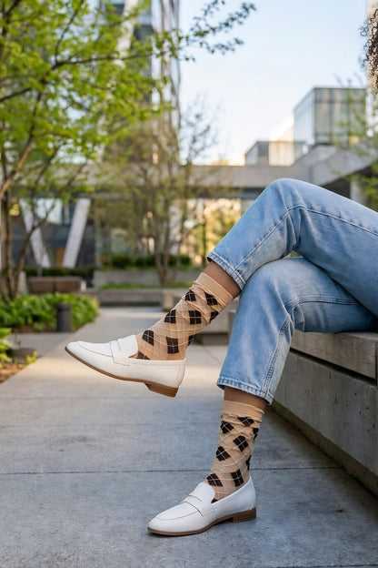 Sheer Argyle Crew Socks