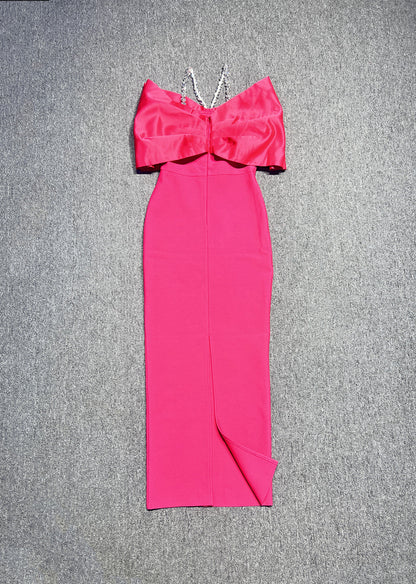 MARY Strapless Crystals Bow Maxi Dress