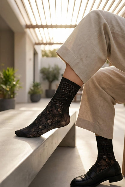 Sheer Floral Lace Crew Socks