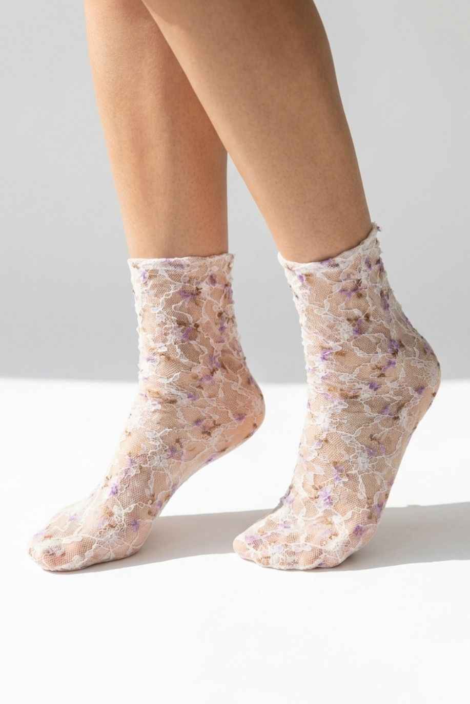 Floral Mesh Sheer Socks