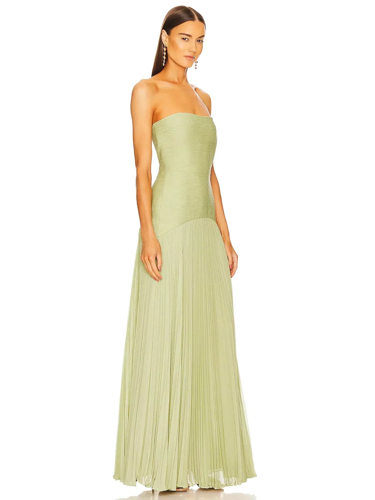 Sage | Women's Strapless Pleated Maxi Dress Formal Evening Gown
