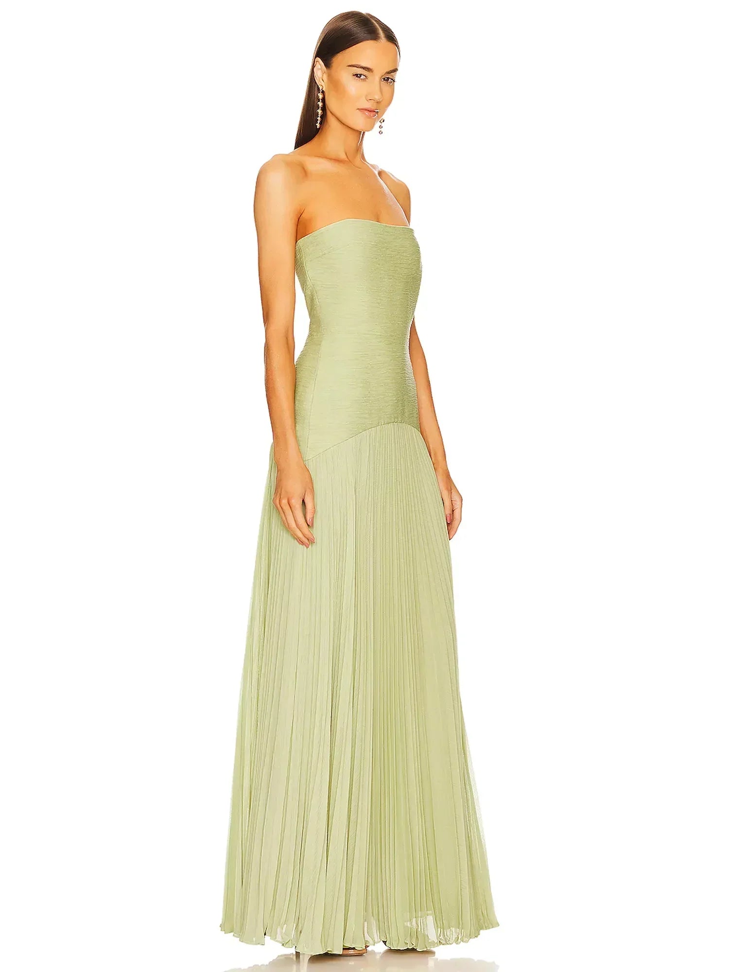 Sage | Women's Strapless Pleated Maxi Dress Formal Evening Gown