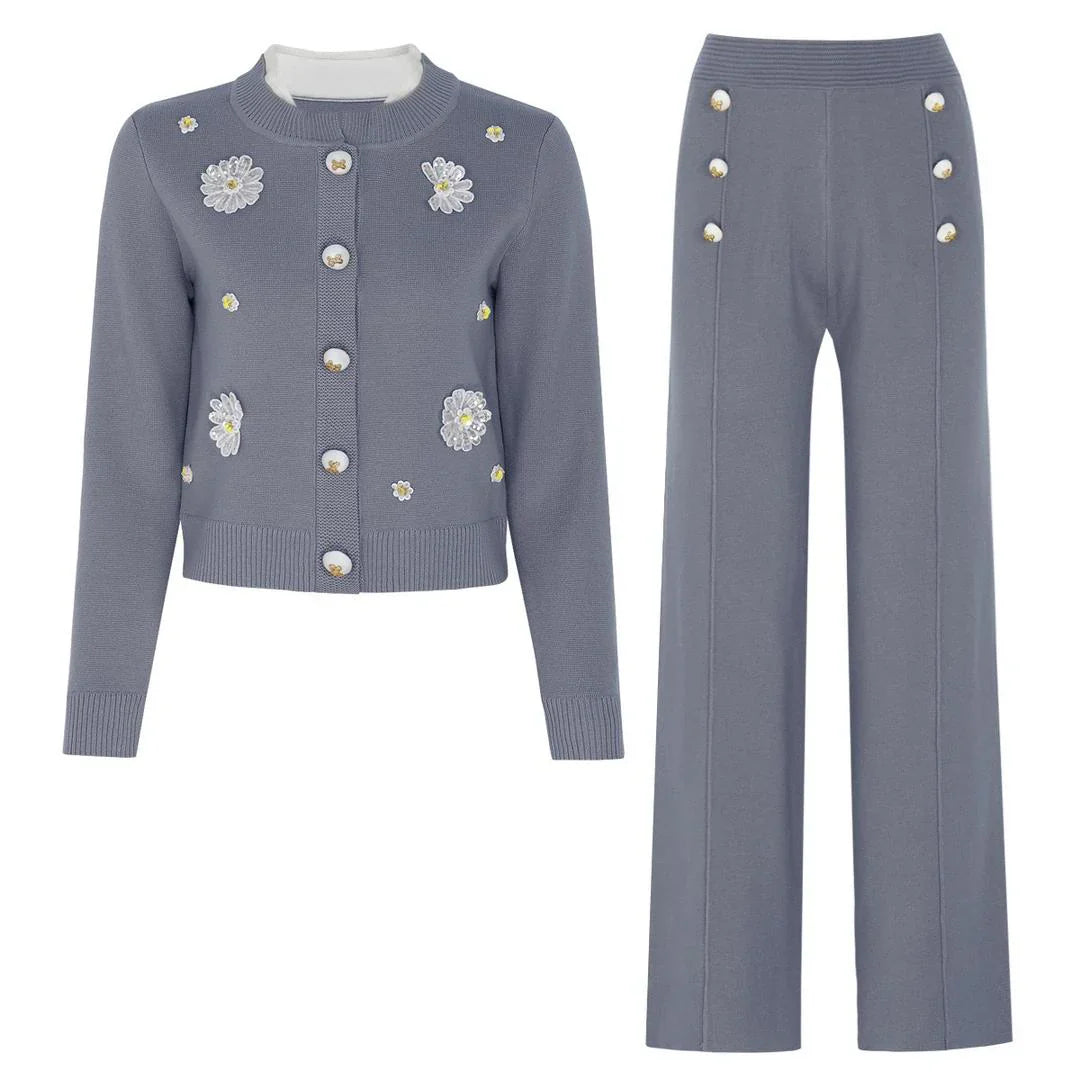 AMORE Knit Cardigan and Pants Two Pieces Set