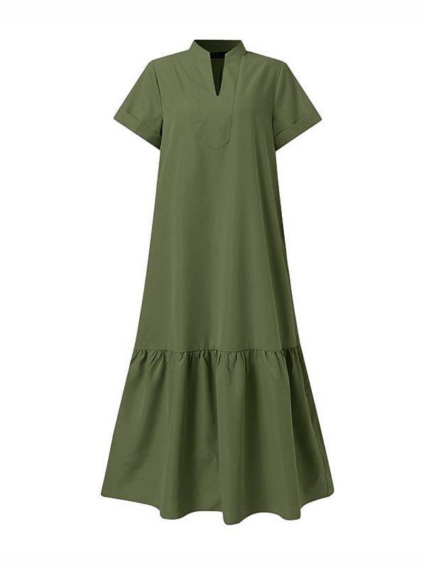 Robe longue trapèze ample à col en V et fentes de couleur unie 