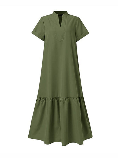 Robe longue trapèze ample à col en V et fentes de couleur unie 