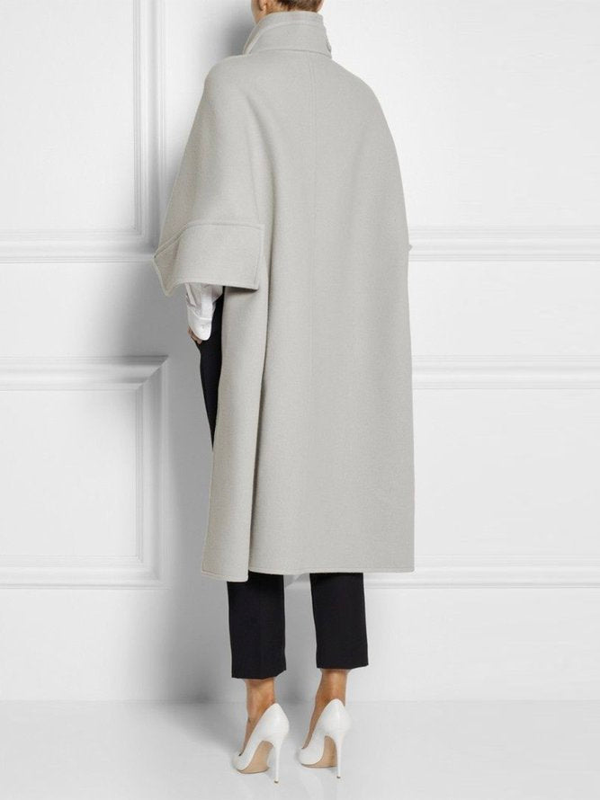 Casual High-Low Loose Solid Color Stand Collar Cape Jackets