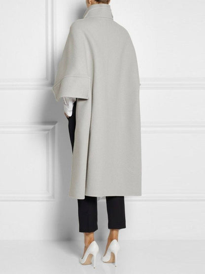 Casual High-Low Loose Solid Color Stand Collar Cape Jackets
