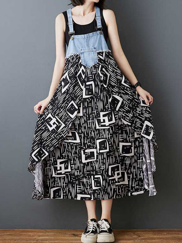 Lockeres Maxikleid in Übergröße mit Blumendruck und Taschen, geteiltem Spaghetti-Ausschnitt und Hosenträgerkleid 