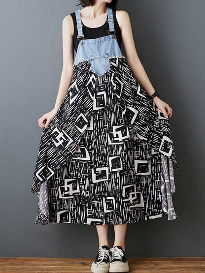 Lockeres Maxikleid in Übergröße mit Blumendruck und Taschen, geteiltem Spaghetti-Ausschnitt und Hosenträgerkleid 