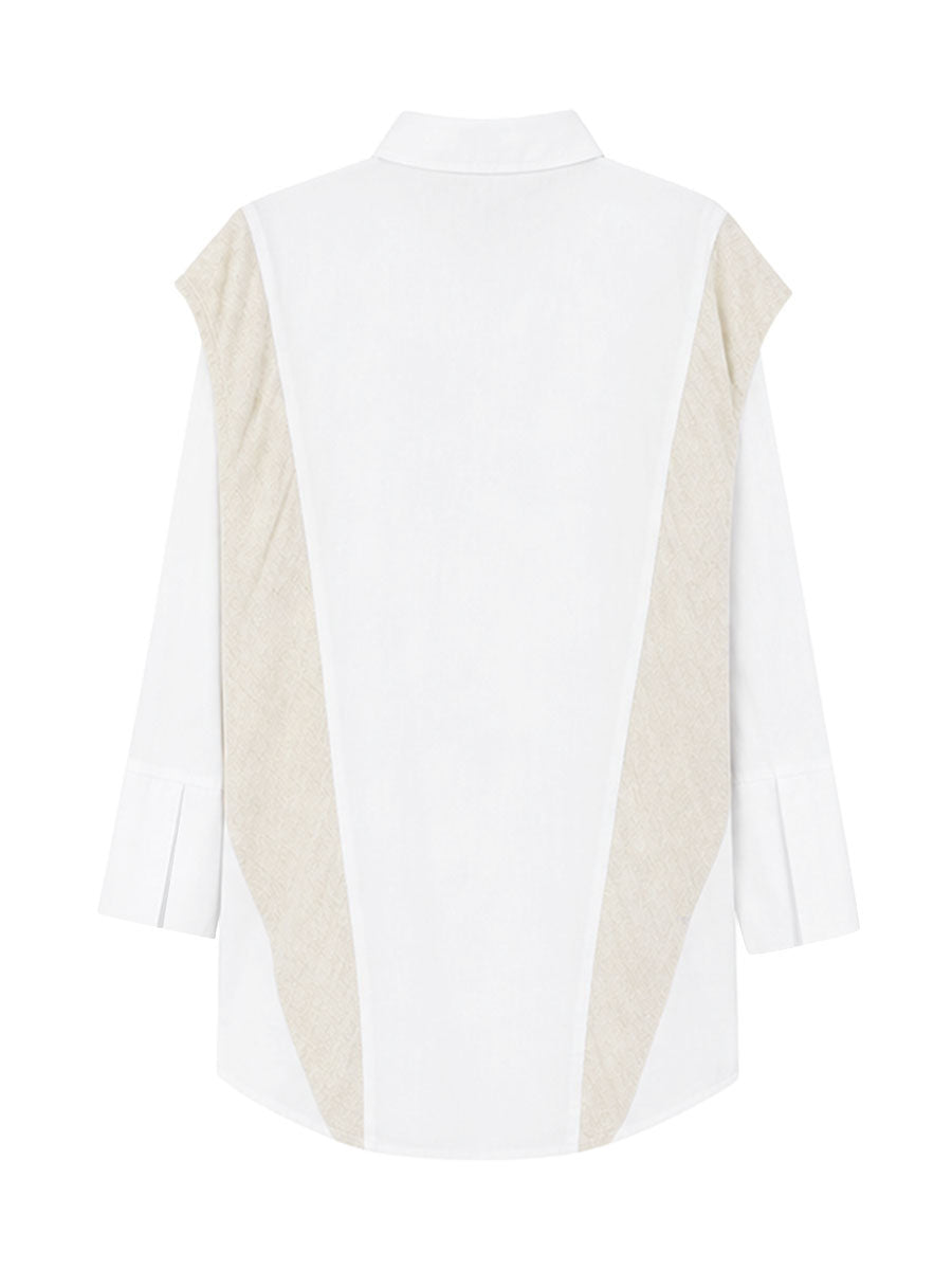 Flared Sleeves Long Sleeves Buttoned Contrast Color Split-Joint Lapel Blouses&Shirts Tops
