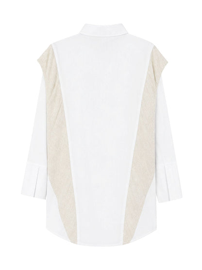 Flared Sleeves Long Sleeves Buttoned Contrast Color Split-Joint Lapel Blouses&Shirts Tops