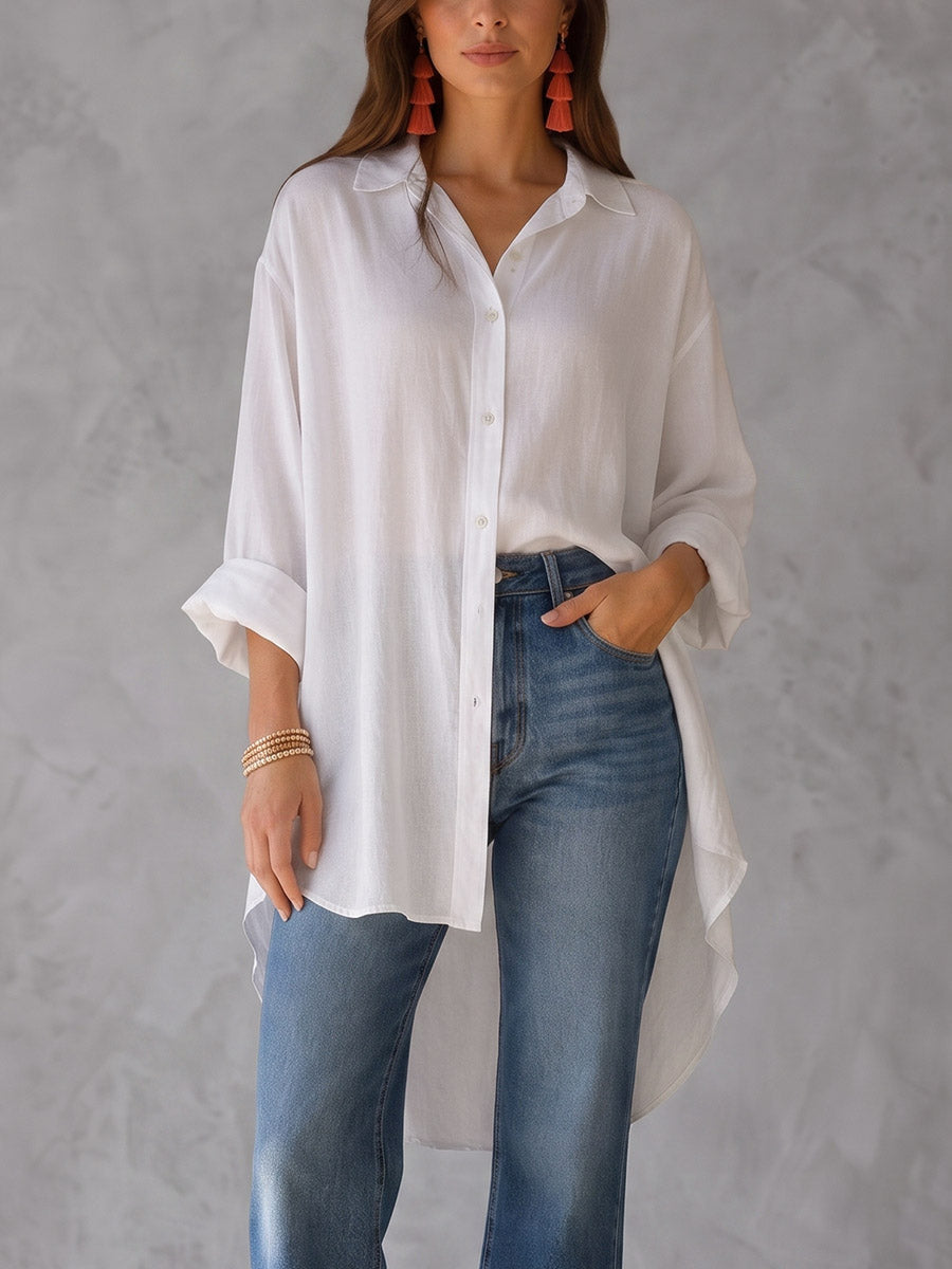 Split-Joint Flower Print Contrast Color Buttoned Butterfly Print Loose Long Sleeves Lapel Blouses&Shirts Tops