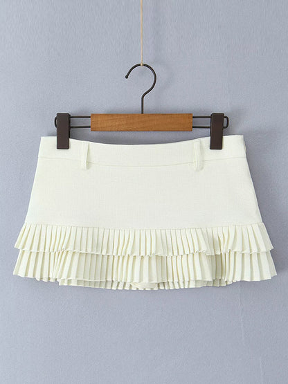 Loose No Belt Pleated Solid Color Skirts Bottoms