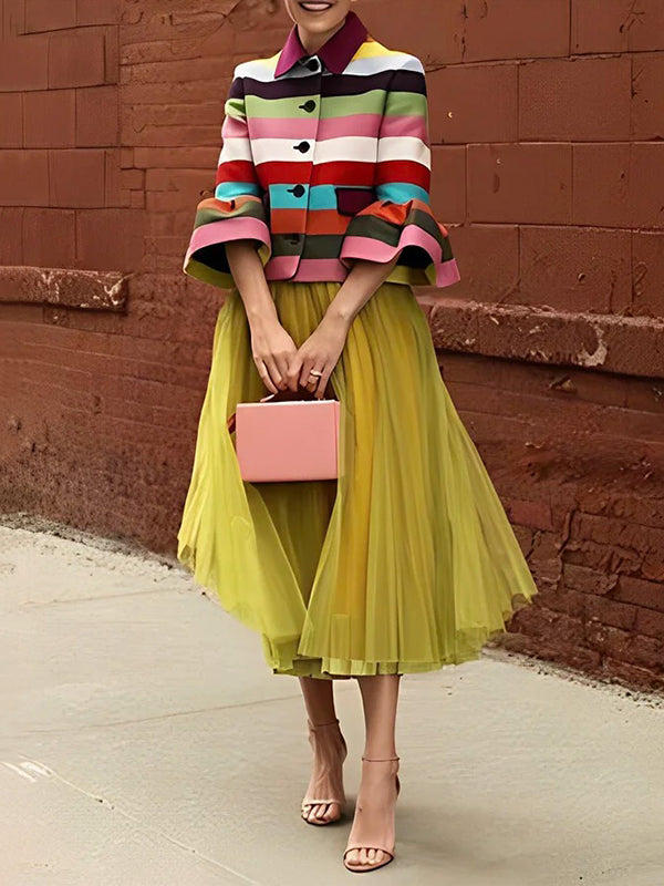 Vestes à revers rayées multicolores à manches évasées 