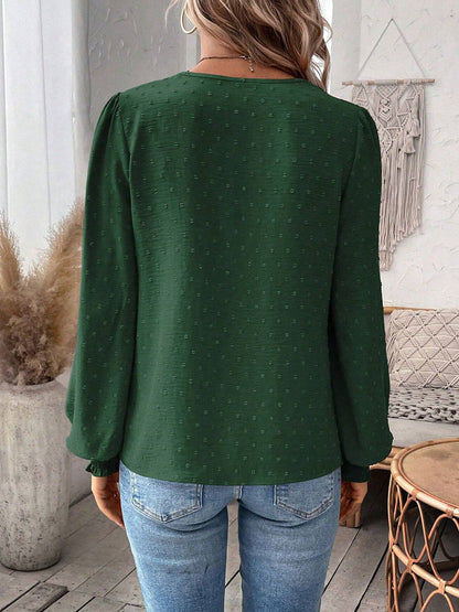 Balloon Sleeves Long Sleeves Embroidered Hollow Solid Color V-Neck Blouses&Shirts Tops