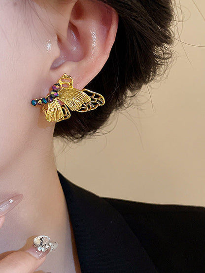 Butterfly Shape Rhine Stones Drop Earrings