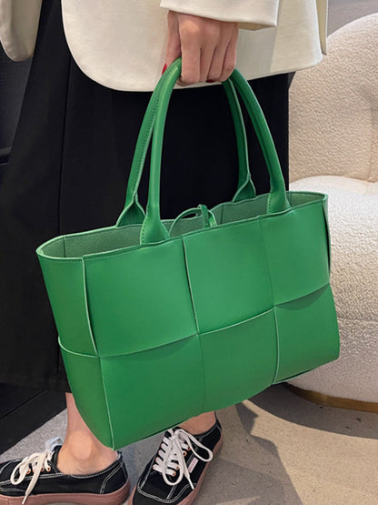 Solid Color Split-Joint Woven Shoulder Bags Handbags