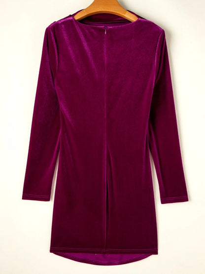 Wrap Solid Color Zipper Stand Collar Mini Dresses