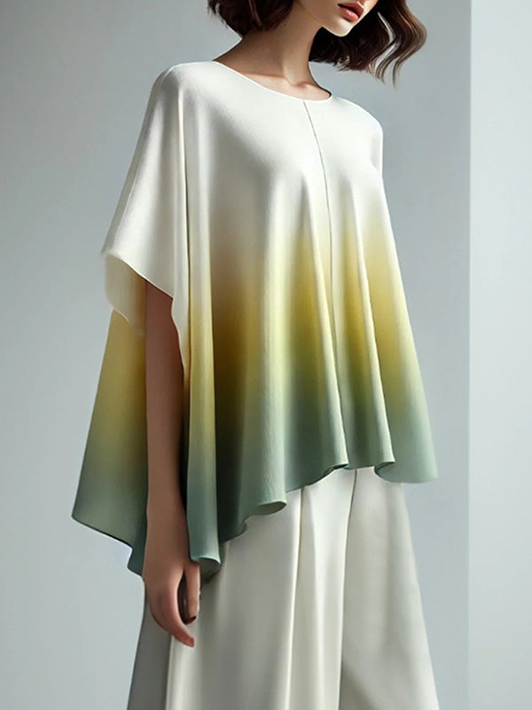 Batwing Sleeves Loose Gradient Split-Joint Round-Neck T-Shirts