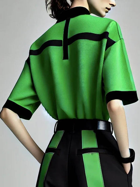 Chemisiers et chemises amples à manches mi-longues et à revers contrastés 