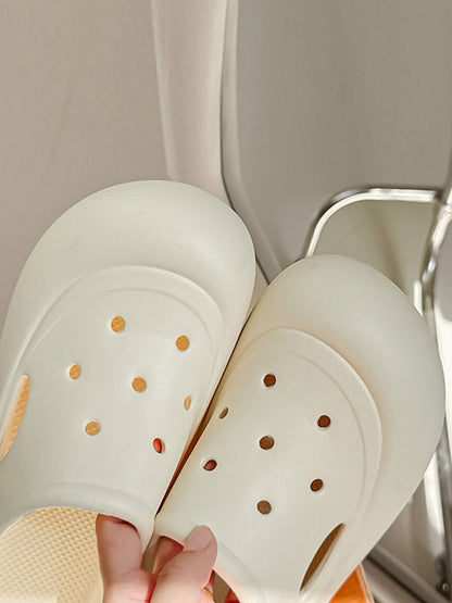 Hollow Round Cut Solid Color Crocs Platform Shoes Sandals