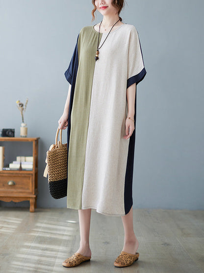 Robes mi-longues amples à manches mi-longues et col rond de couleur contrastée 