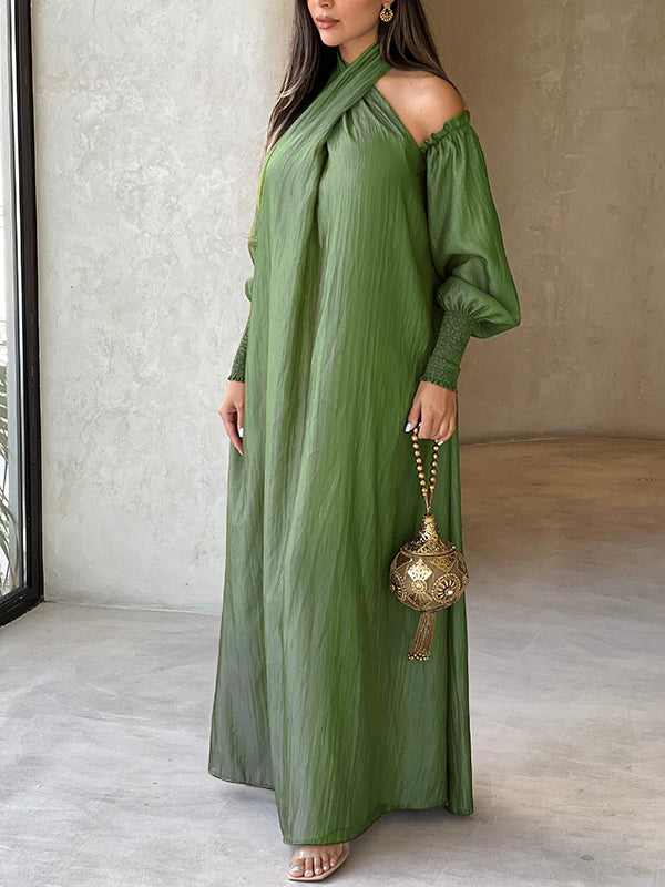 Loose Solid Color Long Sleeves Maxi Dresses
