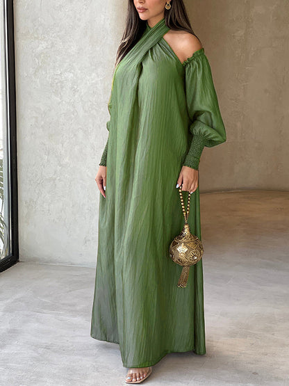 Loose Solid Color Long Sleeves Maxi Dresses