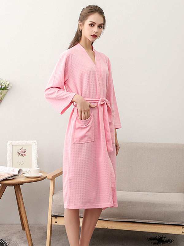 Comfortable Solid Bandage Thin Pajama Robe PINK Women