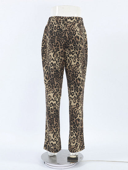 High Waisted Leopard Pockets Pants Trousers