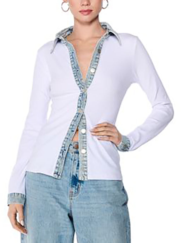Long Sleeves Skinny Buttoned Split-Joint Lapel Blouses&Shirts Tops
