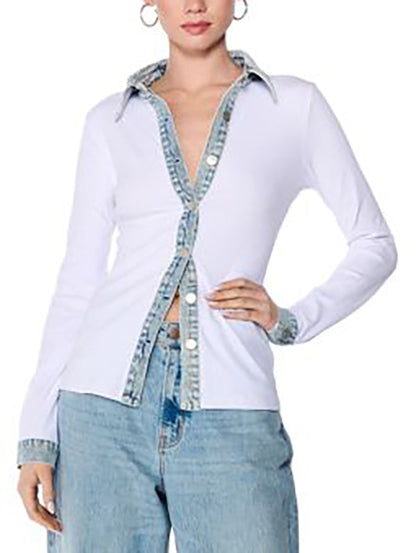 Long Sleeves Skinny Buttoned Split-Joint Lapel Blouses&Shirts Tops