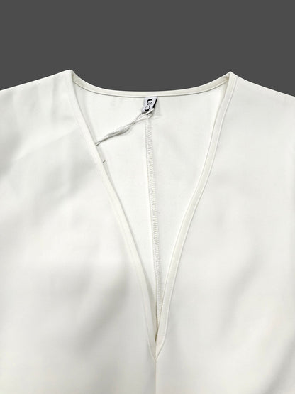 Half Sleeves Loose Solid Color Deep V-Neck Mini Dresses