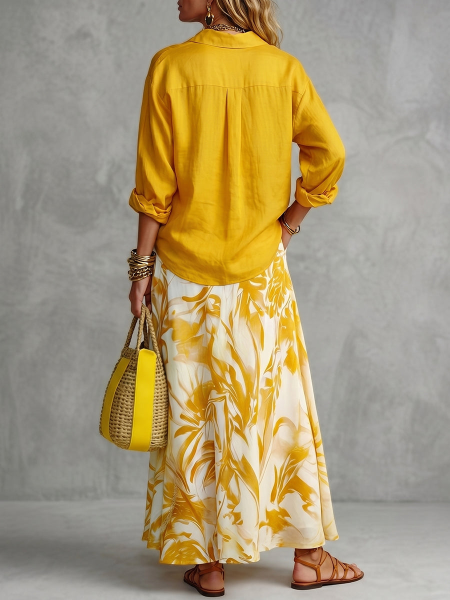 A-Line High Waisted Contrast Color Flower Print Pockets Skirts