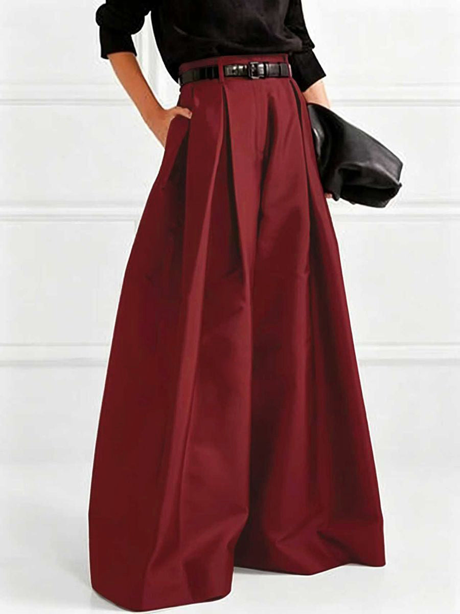 Solid Color Pleated Wide Pants Wide Leg Pants