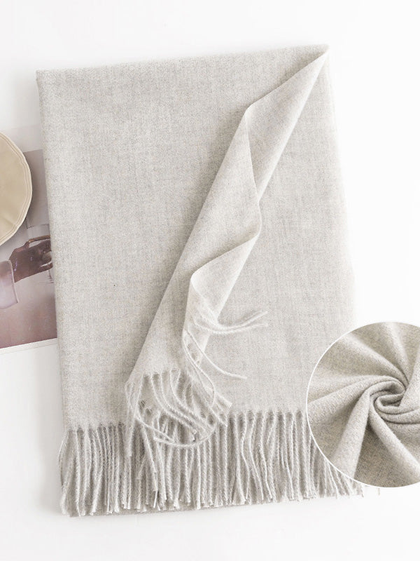 Keep Warm Solid Color Tasseled Shawl&Scarf LIGHT GRAY One_size