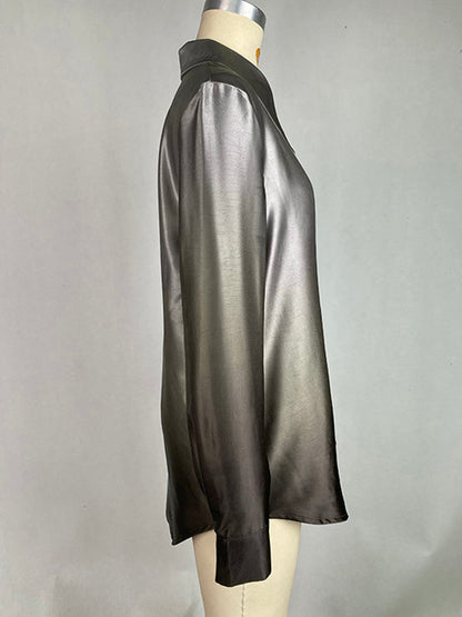 Long Sleeves Buttoned Gradient Lapel Blouses&Shirts Tops