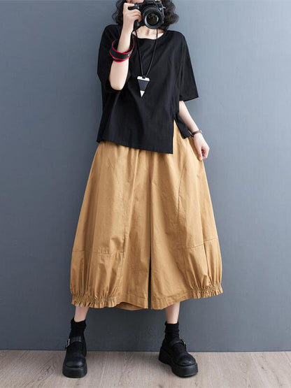 Ninth Pants Wide Leg Solid Color Split-Joint Casual Pants Bottoms