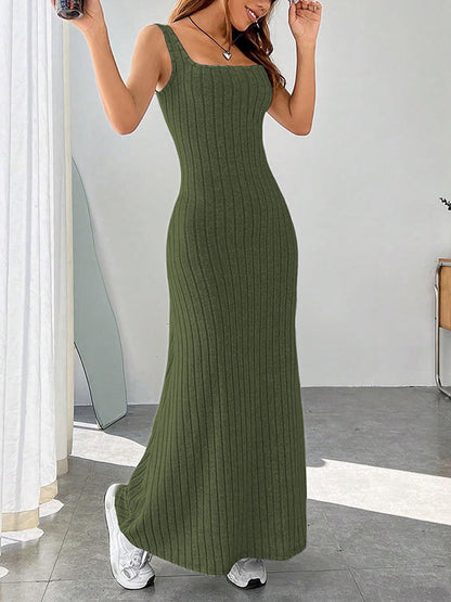 A-Line Loose Solid Color Spaghetti-Neck Maxi Dresses