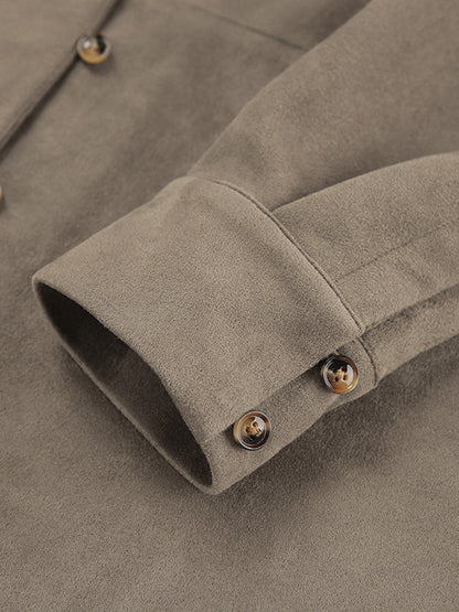 Long Sleeves Loose Buttoned Solid Color Split-Joint Lapel Blouses&Shirts Tops Outerwear