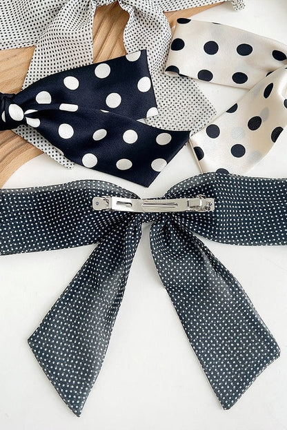 Polka Dot Ribbon Bow French Barrette Clip