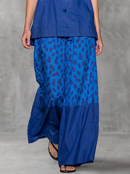 Printed Contrast Color Wide Leg Loose Trousers Pants